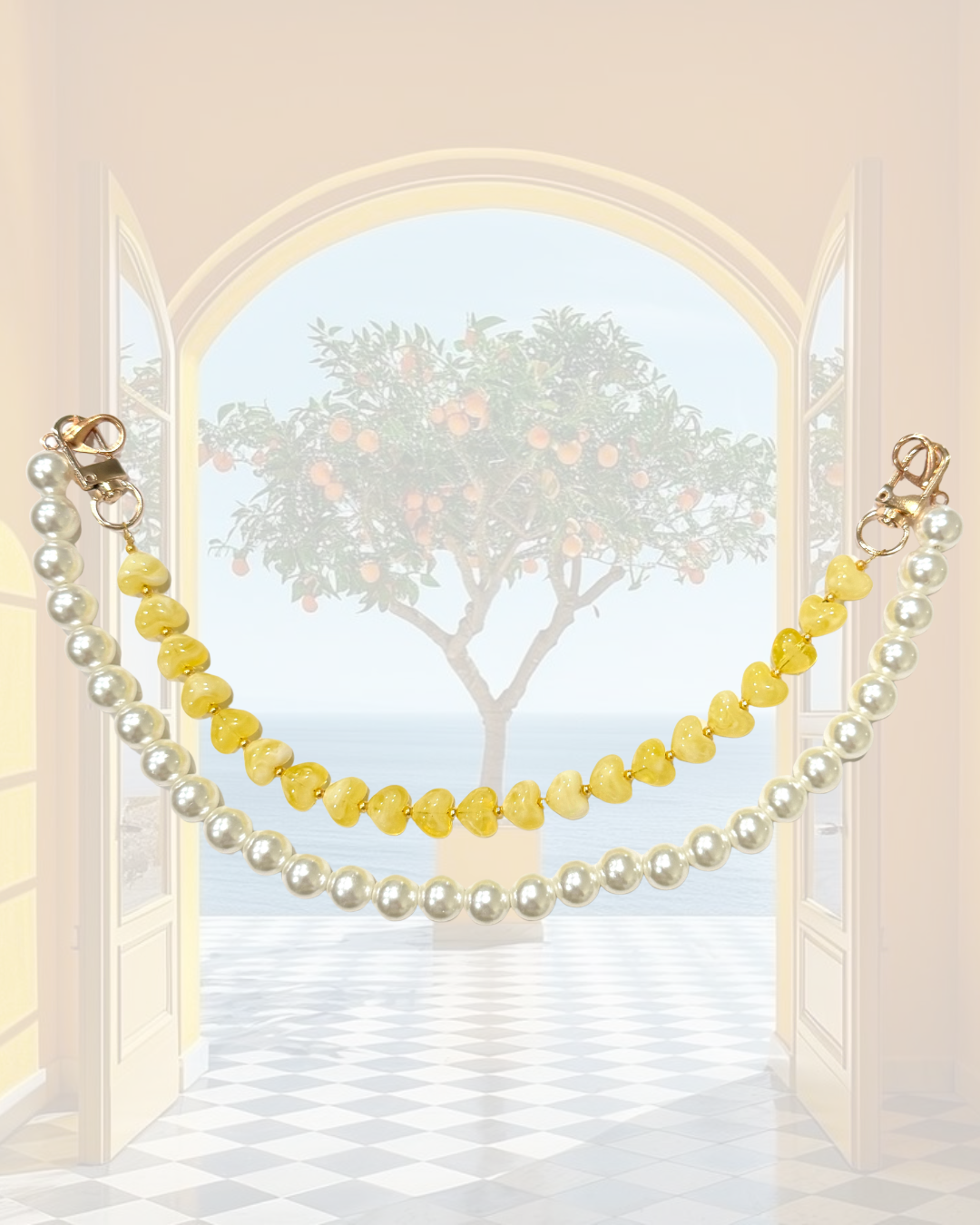 Pearl & Heart chain Bag Charm